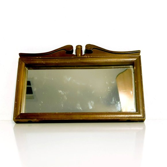 Antique Small Colonial Wood Overmantle Framed Rectangular Mirror - Picture 1 of 6